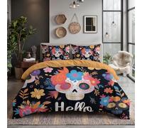 DACRWEKZ Mexican Day Of The Dead Bedding, Super Soft Microfibre Girls Boys Double Duvet Cover Set Colorful Skull Warm Comfy Cosy Halloween Duvet Cover with Pillowcases, Pink