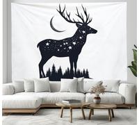 DACRWEKZ Minimalism Tapestry Wall Hanging, Deer Celestial Body Tapestry for Bedroom Aesthetic, Tapestries Wall Art, Black and white 130x150cm