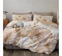 DACRWEKZ Modern luxury Beige Duvet Cover Set 135x200cm,Golden Monstera Bedding Comforter Cover Set with Zipper Closure, Duvet Cover Pillow Sham, No Comforter