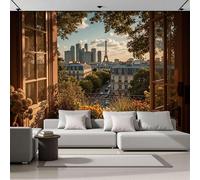 DACRWEKZ Modern Yellow Wallpaper Murals Architectural Landscape Wallpaper Paris Skyline Wall Paper Roll for Living Room Bedroom Adults Teenager Feature Wall 350x256cm