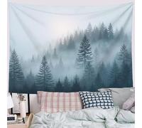 DACRWEKZ Natural and ethereal Tapestry 100x150cm Wall Hanging Misty Forest Blanket Tapestries Home Decorations for Living Room Bedroom Dorm Party Outdoor Decor (Dark green)