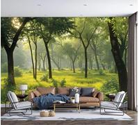 DACRWEKZ Natural Illustrations Wallpaper with Spring Woods and Wildflower Fields - 250x175cm Wall Paper - Yellow-Green Paper for Bedroom Living Room TV Backdrop Hallway Hall Lounge