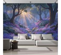 DACRWEKZ Natural Landscape The Path Through The Flowerbeds Wall Photo Mural 400x280cm - 3D Print Silk Cloth Mural Wallpaper Decor for Living Room, Bedroom, Office and Kids Room - Purple
