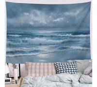 DACRWEKZ Natural Landscape Wall Tapestry - Large Gray-Blue Waves Lapped Against The Beach Wall Hanging for Bedroom, Dorm, Living Room Home Decor (130x150cm)