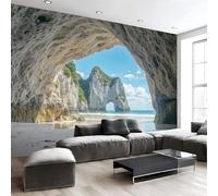 DACRWEKZ Natural Realism Cave Rock Pillars Ocean Panoramic Wall Mural, Light Brown Wallpaper 250x175cm, Modern Large-Scale Wall Art Mural Panoramic Poster for Living Room Bedroom Office