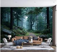 DACRWEKZ Natural Scenery Panoramic Wallpaper Mural - Dark Green Forest Trails After The Rain Silk Photo Wallpaper for Living Room, Bedroom Dining Room Feature, High-Resolution Wall Décor 350x256cm