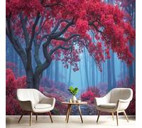 DACRWEKZ Natural Scenery Silk Wallpaper Maple Tree Misty Path Wallpapers Red Wall Covering for Living Room TV Backdrop Hallway Bedroom Home Decoration 450x315cm
