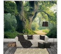 DACRWEKZ Natural Scenery Tapestry Wall Hanging, Green Wall Tapestry, Path Through The Big Oak Forest Living Room Decor, for Yoga Meditation and Bedroom Dorm Office, 100 x 70cm