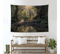 DACRWEKZ Natural Scenery Wall Hanging Tapestry Sunlight In The Forest Wall Art Large Mural Decor Backdrop Blanket for Bedroom Living Room Decoration Yellow-Green, 100 x 70cm