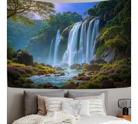 DACRWEKZ Natural Scenery Wall Hanging Tapestry Waterfall Jungle Wall Art Large Mural Decor Backdrop Blanket for Bedroom Living Room Decoration Green, 100 x 70cm