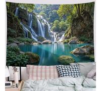 DACRWEKZ Natural Scenery Wall Tapestry - Large Green Waterfall Forest Wall Hanging for Bedroom, Dorm, Living Room Home Decor (100x150cm)