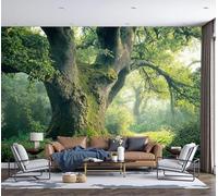 DACRWEKZ Natural Scenery Wallpaper with Path Through The Big Oak Forest - 450x315cm Wall Paper - Green Paper for Bedroom Living Room TV Backdrop Hallway Hall Lounge