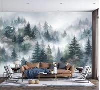 DACRWEKZ Natural Scenery Watercolor Cloud Forest Panoramic Wall Mural, Gray-Green Wallpaper 350x256cm (W x H), Modern Large-Scale Wall Art Mural Panoramic Poster for Living Room Bedroom Office