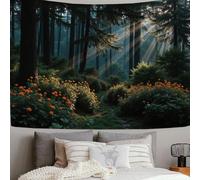DACRWEKZ Nature Photography Tapestry Wall Hanging, Dark Green Sunlight Filters Through The Treetops Landscape Wall Tapestry for Bedroom Decor Birthday Party Celebration or Garden Backdrop 150 x 100cm