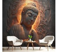 DACRWEKZ Oriental Art Wallpaper Vintage Buddha Statue Pattern Wallpaper Yellow Wall Mural Paper for Furniture Stickers Self Adhesive Botanical Wall Paper Bedroom Hallway 150x105cm