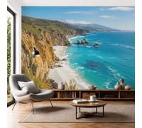 DACRWEKZ Panoramic Custom Burnt Orange Wallpaper Murals, Coastal Scenery Silk Wall Murals, Beach, Ocean, Sunset Living Room Kitchen Dining Room Bedroom Wallpaper
