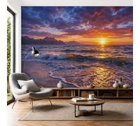 DACRWEKZ Panoramic Custom Dark Purple Wallpaper Murals, Coastal Landscape Silk Wall Murals, Sunset Glow Over The Ocean Living Room Kitchen Dining Room Bedroom Wallpaper