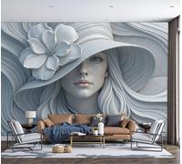 DACRWEKZ Panoramic Custom Light Blue Wallpaper Murals, 3D Character Style Silk Wall Murals, Beautiful Woman in A Top Hat Living Room Kitchen Dining Room Bedroom Wallpaper 200x140cm (W x H)