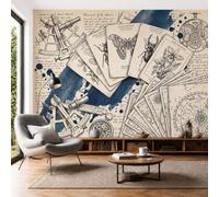 DACRWEKZ Panoramic Wallpaper Distressed Nautical Style, Poker Star Chart Insects Photo Wallpaper, Beige Mural Panoramic,Large Photo Mural 350x256cm for Bedroom Living Room Office Decoration