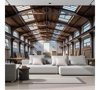DACRWEKZ Panoramic Wallpaper Industrial Building Style Industrial Plant Interior 3D Effect Photo Wallpaper, White Brown Large Photo Mural 400x280cm for Bedroom Living Room Office Home Decoration