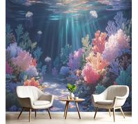 DACRWEKZ Photo Wallpaper 3D Effect Panoramic Mural Coral Reef Jellyfish Marine Animals for Living Room Adult Children Bedroom Home Decoration Wall Poster - Silk 300x210cm (WxH) Wall Mural Blue