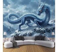 DACRWEKZ Photo Wallpaper 3D Effect Panoramic Mural Dragon On The Snow Mountain Oriental Style for Living Room Adult Children Bedroom Home Decoration Wall Poster - Silk 350x256cm (WxH) Wall Mural Blue