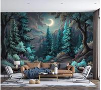 DACRWEKZ Photo Wallpaper 3D Effect Panoramic Mural Fantasy Style Forest Moonlight Night for Living Room Adult Children Bedroom Home Decoration Wall Poster- Silk 200x140cm(WxH) Wall Mural Dark Blue