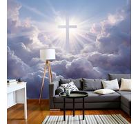 DACRWEKZ Photo Wallpaper 3D Effect Panoramic Mural Nature is Sacred Cross, Clouds, Sunshine for Living Room Adult Children Bedroom Home Decoration Wall Poster- Silk 200x140cm(WxH) Wall Mural Purple