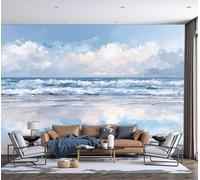 DACRWEKZ Photo Wallpaper 3D Effect Panoramic Mural Ocean Scenery Waves Lapped Against The Beach for Living Room Adult Children Bedroom Home Decoration Wall Poster- Silk 350x256cm(WxH) Wall Mural Blue