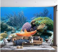 DACRWEKZ Photo Wallpaper 3D Effect Panoramic Mural Underwater World Coral Starfish for Living Room Adult Children Bedroom Home Decoration Wall Poster- Silk 450x356cm(WxH) Wall Mural Orange-Blue