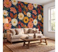 DACRWEKZ Photo Wallpaper Autumn Plants 250x175cm Silk Wall Mural|3D Wallpaper Daisy Moth Leaf Mural, Moderne Living Room Bedroom Art Poster Mural Wallpapers Yellow Orange