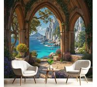 DACRWEKZ Photo Wallpaper Blue Ocean Scenery Bay Cliff Arch 400x280cm Silk Wall Mural, 3D Wallpapers Roll Murals, Moderne Living Room Bedroom Art Poster Mural Wallpaper