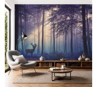 DACRWEKZ Photo Wallpaper Fantasy Forest Scenery 400x280cm Silk Wall Mural | 3D Wallpaper Deer Shadow Mist Mural, Moderne Living Room Bedroom Art Poster Mural Wallpapers Purple