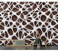DACRWEKZ Photo Wallpaper for Living Room, Wall Murals for Bedrooms 3D Abstract Geometry Hollowed-Out Mesh Silk Panoramic Wall Art Background Decorative 400x280cm, White