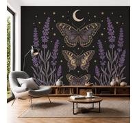 DACRWEKZ Photo Wallpaper for Living Room, Wall Murals for Bedrooms Dark Retro Style Butterfly Lavender Moon Silk Panoramic Wall Art Background Decorative 450x315cm, Purple