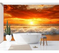 DACRWEKZ Photo Wallpaper Orange-Red Coastal Sunset Scenery Beach Clouds 250x175cm Silk Wall Mural, 3D Wallpapers Roll Murals, Moderne Living Room Bedroom Art Poster Mural Wallpaper