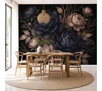 DACRWEKZ Photo Wallpaper Retro Floral Panoramic Mural 450x315cm | Silk Wall Murals, Peony Flowers, Berries, Withered Leaves Wall Breakout Wallpaper for Living Room Kitchen Dining Room Bedroom Hallway