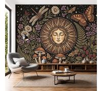 DACRWEKZ Photo Wallpaper Retro Mysterious Style 200x140cm Silk Wall Mural|3D Wallpaper Sun Face Plant Mural, Moderne Living Room Bedroom Art Poster Mural Wallpapers Brown