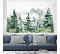 DACRWEKZ Pine Forest Mountains Wall Tapestry - Large Green Natural Watercolor Painting Wall Hanging for Bedroom, Dorm, Living Room Home Decor (150 x 100cm)