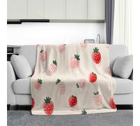 DACRWEKZ Pink strawberry pattern Print Blanket and Throws cute fruit Gifts Throw Blankets Soft Warm Flannel Bedding Blanket for Girls Kids Adults Couch Travel 200 x 200cm