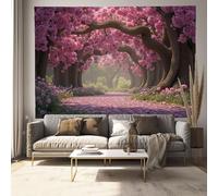 DACRWEKZ Pink Tapestry Dreamy Scenery Wall Hangings, Path With Cherry Blossom Petals Beach Throw Blanket, Tapestries Decor, for Bedspread Yoga Meditation Mat Rugs 150 x 100cm