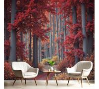 DACRWEKZ Premium 3D Panoramic Autumn Forest Scenery Wallpaper, Red Maple Forest Path Red Backdrop Wall Photo Mural Wallpaper Living Room Bedroom Theme Hotel Warm Decor Papel Mural 350x256cm