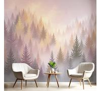 DACRWEKZ Premium 3D Panoramic Dreamy Scenery Wallpaper, Gradient Fog Forest Pink Backdrop Wall Photo Mural Wallpaper Living Room Bedroom Theme Hotel Warm Decor Papel Mural 300x210cm