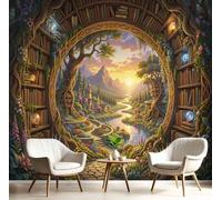 DACRWEKZ Premium 3D Panoramic Retro Fantasy Style Wallpaper, Ancient Tree Valley Books Brown Backdrop Wall Photo Mural Wallpaper Living Room Bedroom Theme Hotel Warm Decor Papel Mural 450x315cm