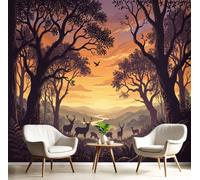 DACRWEKZ Premium 3D Panoramic Sunset Scenery Wallpaper, Forest Deer Herd At Sunset Yellow Backdrop Wall Photo Mural Wallpaper Living Room Bedroom Theme Hotel Warm Decor Papel Mural 300x210cm