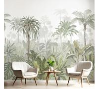 DACRWEKZ Premium 3D Panoramic Tropical Plants Wallpaper, Palm Tree Monstera Gray-Green Backdrop Wall Photo Mural Wallpaper Living Room Bedroom Theme Hotel Warm Decor Papel Mural 300x210cm
