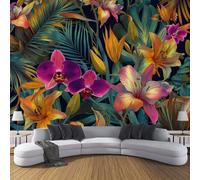 DACRWEKZ Purple-Green Tropical Flowers Wallpaper for Living Room Bedroom Palm Leaf Orchid Wallpaper Hallway Feature Wall 250x175cm