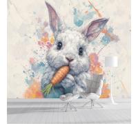 DACRWEKZ Rabbits eat Carrots Panoramic Wallpapers, Giant Wall Poster Personalized Watercolor Animals for Living Room, Children's Room Wall Decoration 200x140cm White