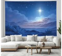 DACRWEKZ Religious Art Tapestry, Stars Hang High Above The Mountains Wall Hanging Decor, Blue Art Print Tapestries for Church Home Bedroom Prayer Home Living Room 150 x 100cm