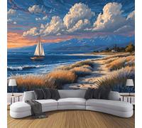 DACRWEKZ Retro Coastal Wall Murals, Sailboats on The high seas Non-self-Adhesive Blue Large Photo Wallpaper for Living Room Bedroom Office